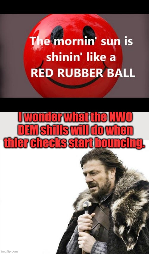 I wonder what the NWO DEM shills will do when thier checks start bouncing. | image tagged in memes,brace yourselves x is coming | made w/ Imgflip meme maker