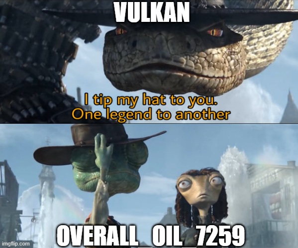 I tip my hat to you, one legend to another | VULKAN; OVERALL_OIL_7259 | image tagged in i tip my hat to you one legend to another | made w/ Imgflip meme maker