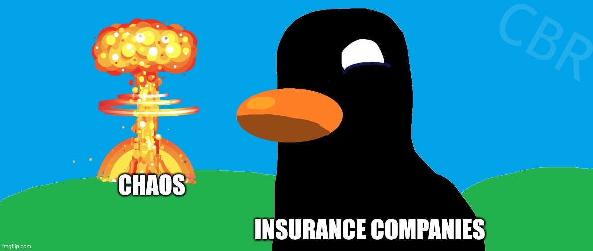 Insurance thrives on chaos | CHAOS; INSURANCE COMPANIES | image tagged in kurzgesagt apocalypse,jpfan102504 | made w/ Imgflip meme maker