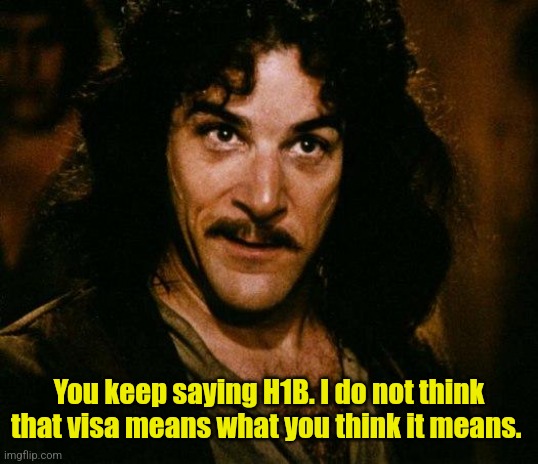 These are not the jobs you're qualified for | You keep saying H1B. I do not think that visa means what you think it means. | image tagged in memes,inigo montoya,immigration | made w/ Imgflip meme maker