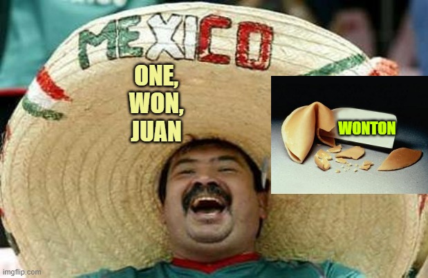 Juan | ONE,
WON,
JUAN WONTON | image tagged in juan | made w/ Imgflip meme maker