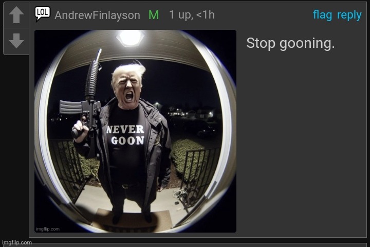 Stop gooning. | image tagged in irony,stop gooning | made w/ Imgflip meme maker