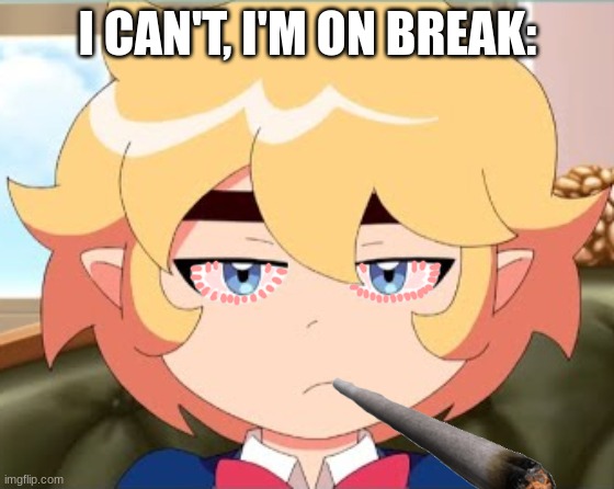 Another Meme I Made For Fun | I CAN'T, I'M ON BREAK: | image tagged in bored parsley,high guardian spice,smoking | made w/ Imgflip meme maker