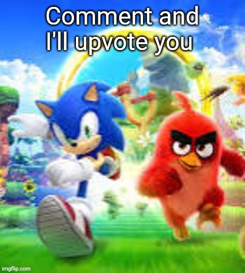 Sonic and angry bird | Comment and I'll upvote you | image tagged in sonic and angry bird | made w/ Imgflip meme maker