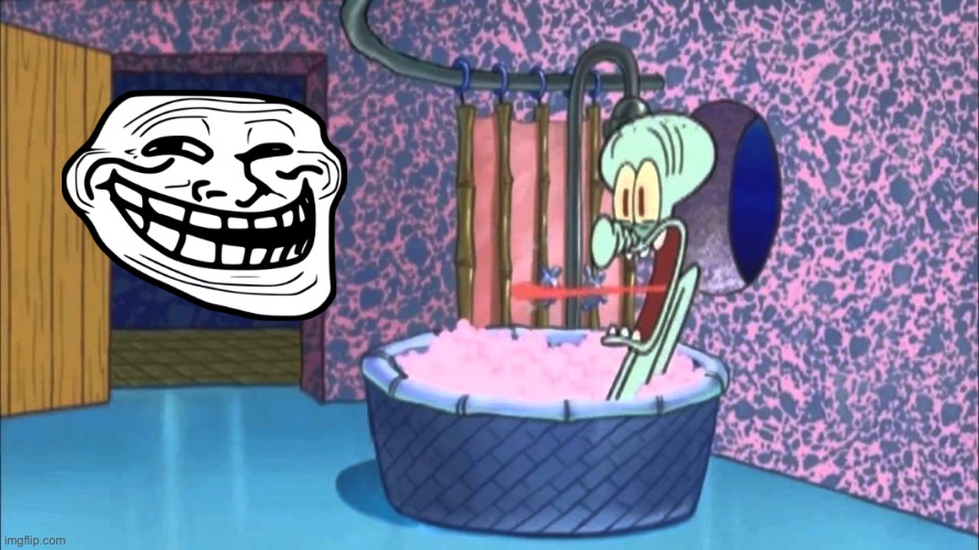 Trollface drops by squidward’s house | image tagged in who dropped by squidward's house | made w/ Imgflip meme maker