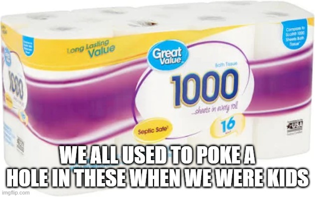 Walmart Toilet Paper | WE ALL USED TO POKE A HOLE IN THESE WHEN WE WERE KIDS | image tagged in memes,funny,funny memes | made w/ Imgflip meme maker