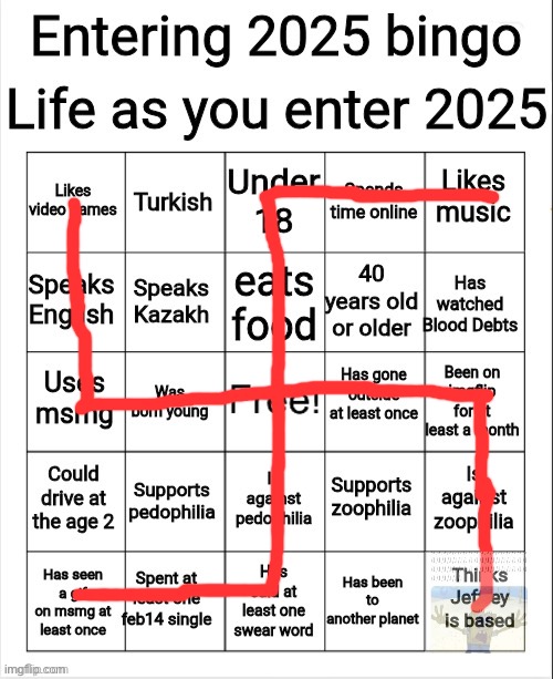 Holy shit I didn’t mean to get a swastika | image tagged in entering 2025 bingo | made w/ Imgflip meme maker