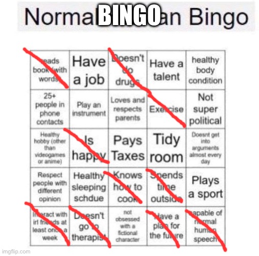 Bingo again | BINGO | image tagged in normal human bingo | made w/ Imgflip meme maker