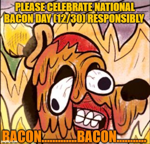 NATIONAL BACON DAY | PLEASE CELEBRATE NATIONAL BACON DAY (12/30) RESPONSIBLY; BACON.............BACON........... | image tagged in bacon | made w/ Imgflip meme maker