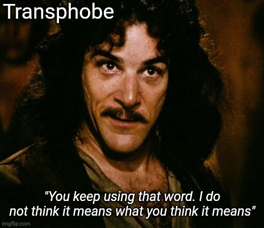 You keep using that word | Transphobe "You keep using that word. I do not think it means what you think it means" | image tagged in you keep using that word | made w/ Imgflip meme maker