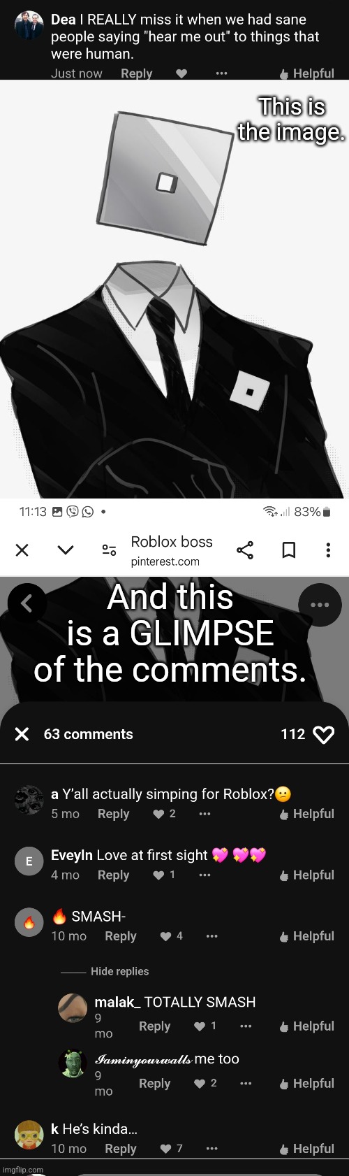 This is the image. And this is a GLIMPSE of the comments. | made w/ Imgflip meme maker
