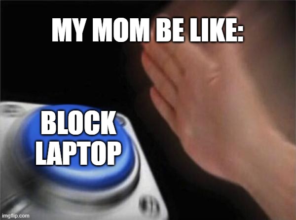 My mom be like | MY MOM BE LIKE:; BLOCK LAPTOP | image tagged in memes,blank nut button | made w/ Imgflip meme maker