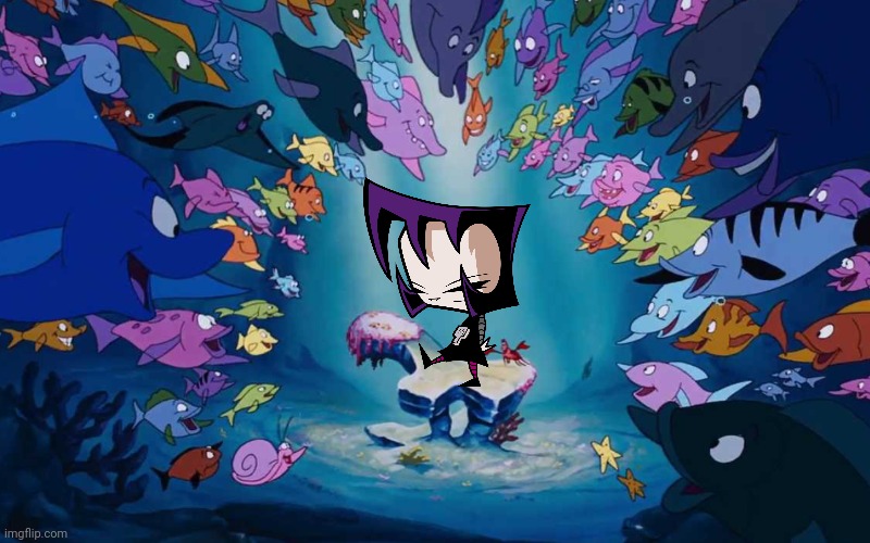 The Little Mer-Goth (Under The Sea) | image tagged in sebastian sings under the sea to who,the little mermaid,little mermaid,invader zim,gaz | made w/ Imgflip meme maker