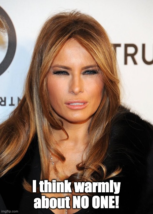 Melania blue steel | I think warmly about NO ONE! | image tagged in melania blue steel | made w/ Imgflip meme maker