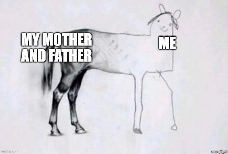 Horse Drawing | MY MOTHER AND FATHER; ME | image tagged in horse drawing | made w/ Imgflip meme maker