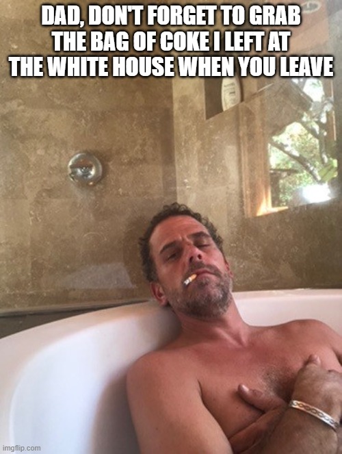 Hunter Biden | DAD, DON'T FORGET TO GRAB THE BAG OF COKE I LEFT AT THE WHITE HOUSE WHEN YOU LEAVE | image tagged in hunter biden | made w/ Imgflip meme maker