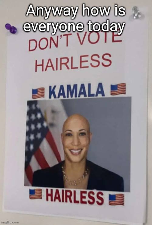 Kamala | Anyway how is everyone today | image tagged in kamala | made w/ Imgflip meme maker