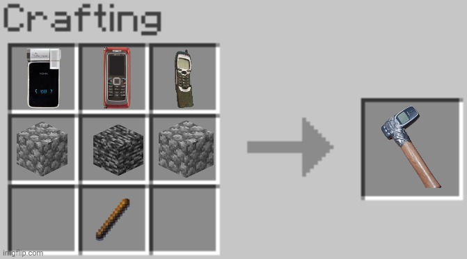 Minecraft Meme Nokia Hammer | image tagged in memes,minecraft,nokia,hammer,funny | made w/ Imgflip meme maker