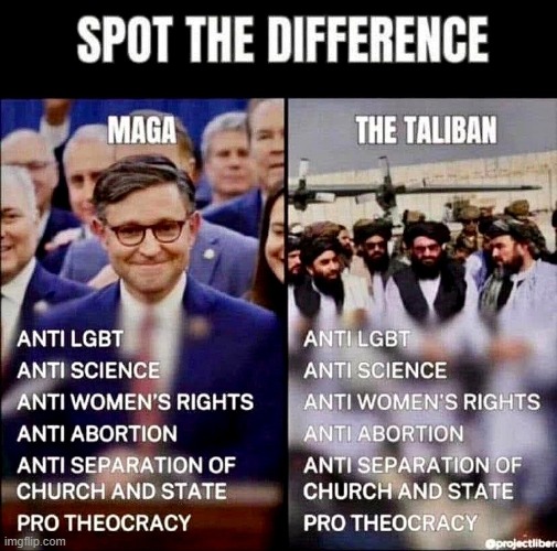 Spot the Difference | image tagged in taliban,christianity,america,donald trump | made w/ Imgflip meme maker