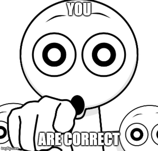 Idiot points at You | YOU ARE CORRECT | image tagged in idiot points at you | made w/ Imgflip meme maker