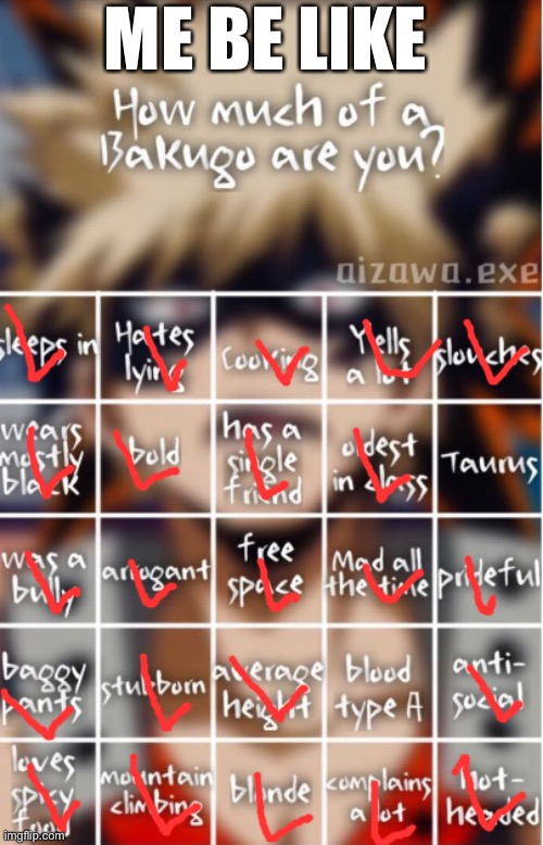 How much of Bakugo are you | ME BE LIKE | image tagged in how much of bakugo are you | made w/ Imgflip meme maker