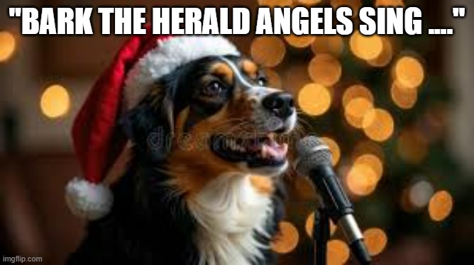 memes by Brad - Bark the Herald angels sing - A dogs favorite Christmas song. | "BARK THE HERALD ANGELS SING ...." | image tagged in funny,dogs,singing,christmas songs,humor,merry christmas | made w/ Imgflip meme maker