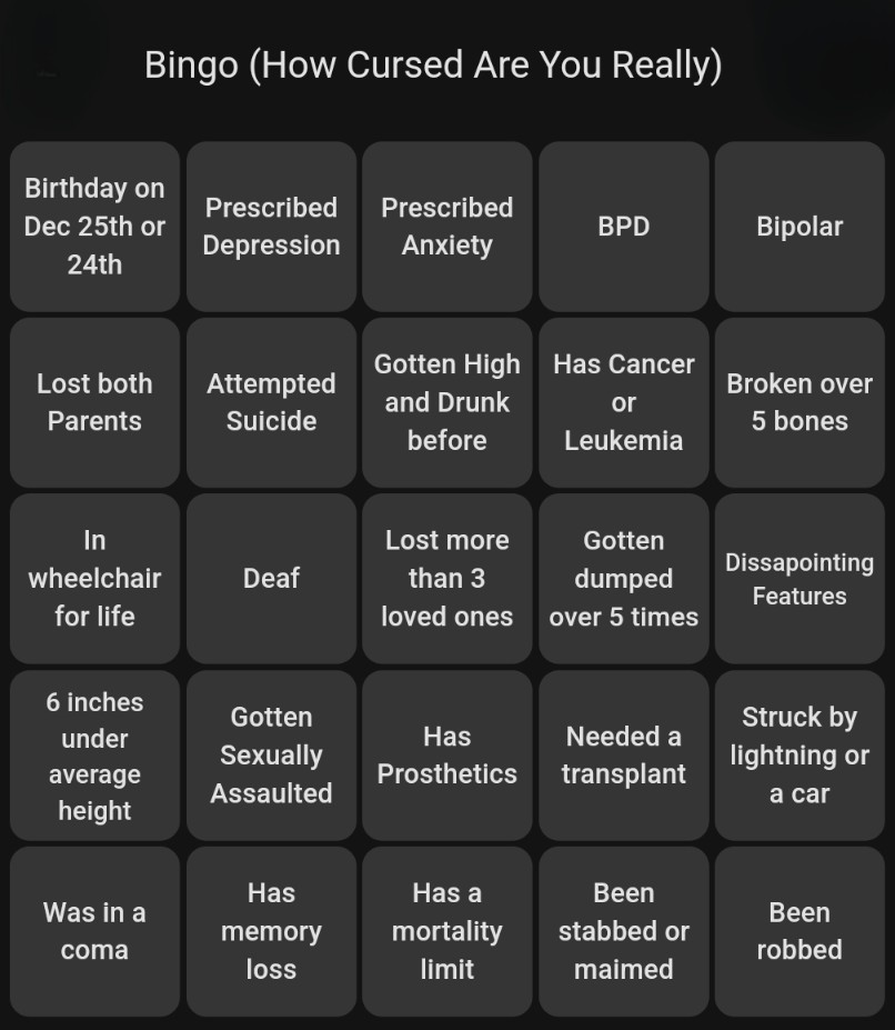 High Quality How cursed are you bingo Blank Meme Template