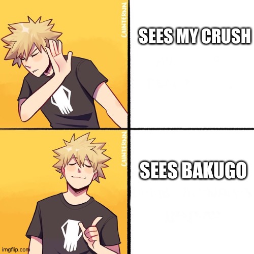 Bakugo Drake | SEES MY CRUSH; SEES BAKUGO | image tagged in bakugo drake | made w/ Imgflip meme maker