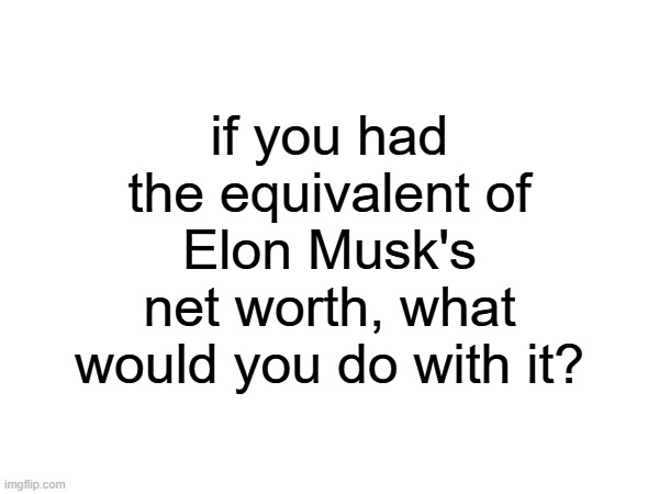 if you had the equivalent of Elon Musk's net worth, what would you do with it? | made w/ Imgflip meme maker