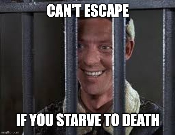 Carter In Jail | CAN'T ESCAPE IF YOU STARVE TO DEATH | image tagged in carter in jail | made w/ Imgflip meme maker