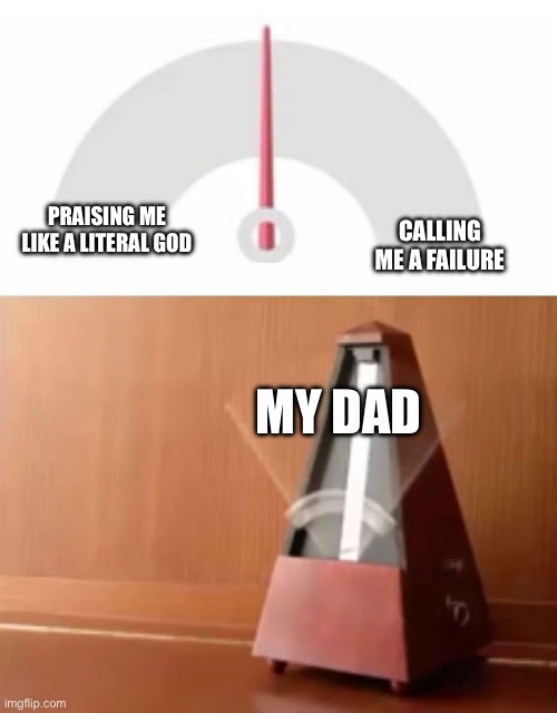 metronome | CALLING ME A FAILURE; PRAISING ME LIKE A LITERAL GOD; MY DAD | image tagged in metronome | made w/ Imgflip meme maker