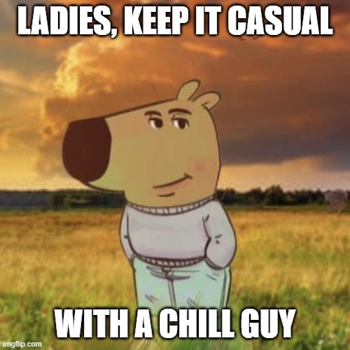 ladies remember to chill | LADIES, KEEP IT CASUAL; WITH A CHILL GUY | image tagged in chill guy | made w/ Imgflip meme maker