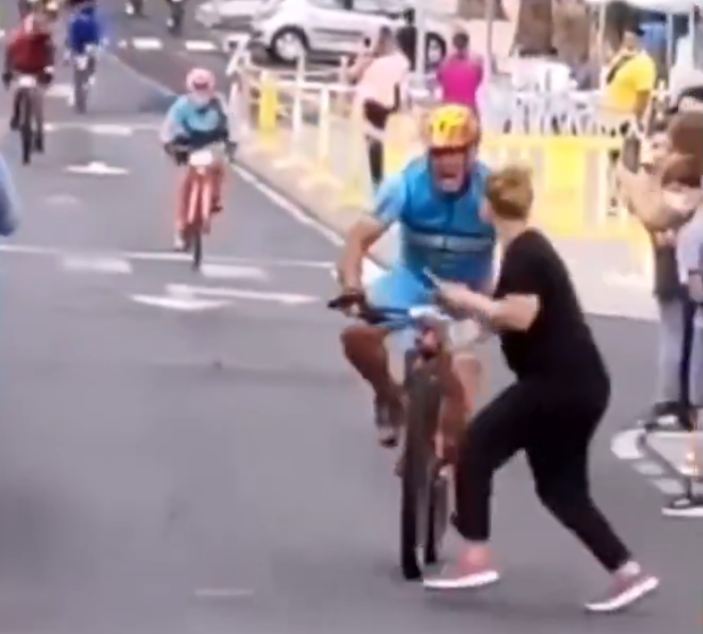 Idiot runs in front of cyclist Blank Meme Template