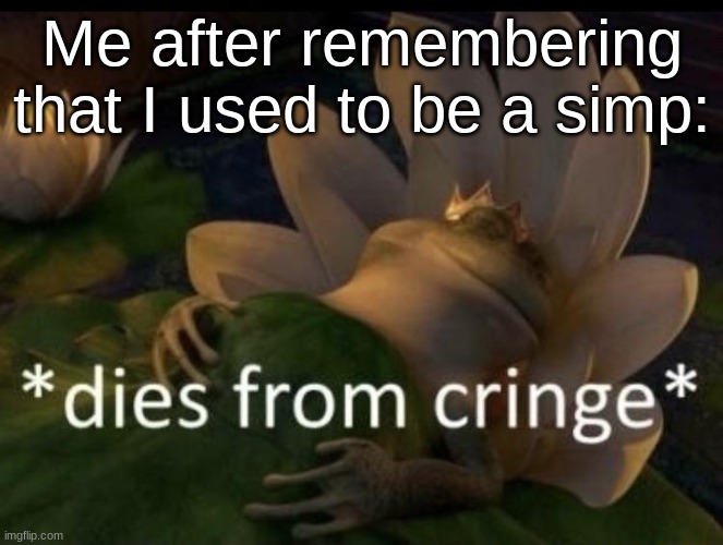 Dies from cringe | Me after remembering that I used to be a simp: | image tagged in dies from cringe | made w/ Imgflip meme maker