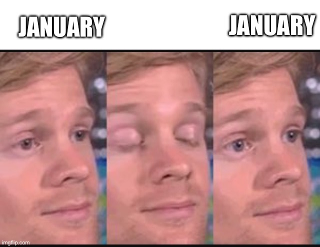 Blinking guy | JANUARY JANUARY | image tagged in blinking guy | made w/ Imgflip meme maker