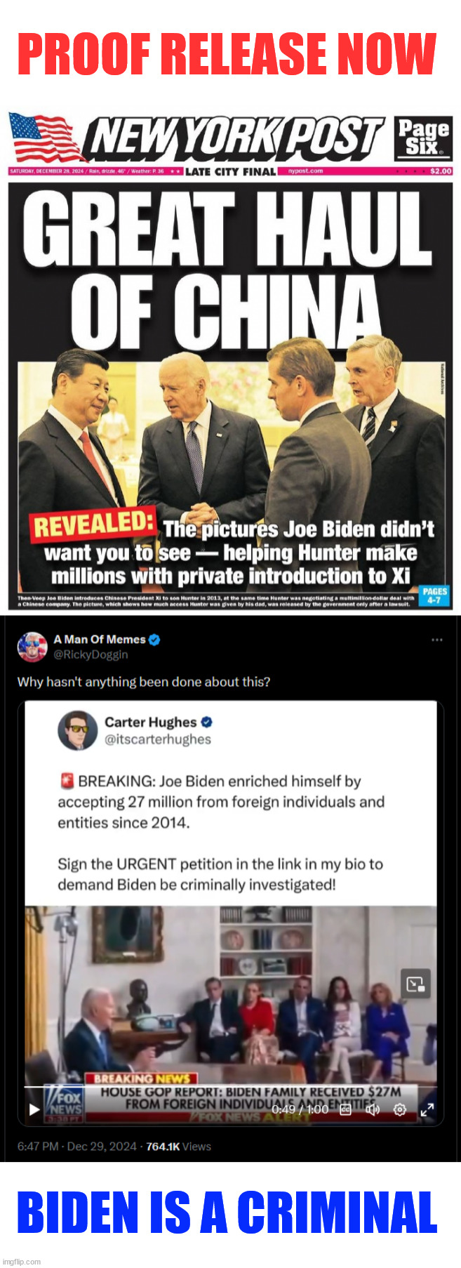 There's a reason why Biden pardoned Hunter back to 2014...  And the proof just came out. | PROOF RELEASE NOW; BIDEN IS A CRIMINAL | image tagged in proof,biden,took money from foreign individuals and entities | made w/ Imgflip meme maker