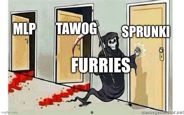 Oh no.. SKIBIDI WALDO MEME | SPRUNKI; TAWOG; MLP; FURRIES | image tagged in grim reaper knocking door,anti furry,waldo,sprunki,mlp,the amazing world of gumball | made w/ Imgflip meme maker