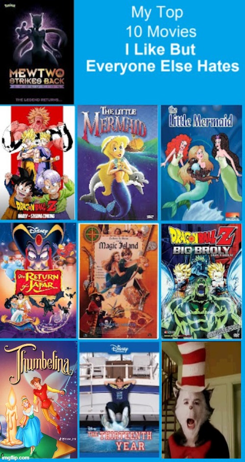 top 10 movies i like but everyone else hates | image tagged in movies i like but everyone else hates,top 10,fairy tales,media,mermaids,90s | made w/ Imgflip meme maker