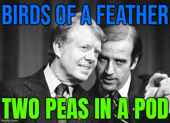 Psychological Twins Or Two Of A Kind | BIRDS OF A FEATHER; TWO PEAS IN A POD | image tagged in carter bidenflation,creepy joe biden,jimmy carter,democrats,liberals,joe biden | made w/ Imgflip meme maker