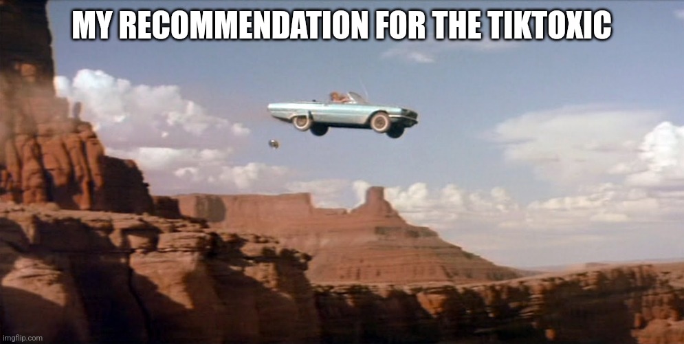 car off a cliff | MY RECOMMENDATION FOR THE TIKTOXIC | image tagged in car off a cliff | made w/ Imgflip meme maker