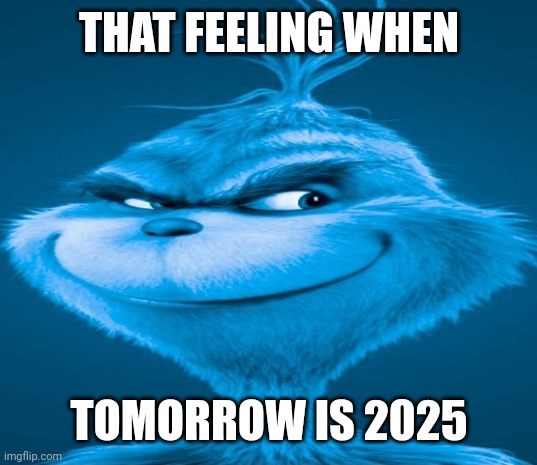 That feeling when 2025 is tommorow | THAT FEELING WHEN; TOMORROW IS 2025 | image tagged in blue grinch | made w/ Imgflip meme maker