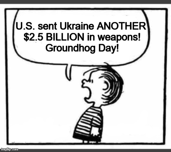 Another Day, Another Billion Dollars | U.S. sent Ukraine ANOTHER 
$2.5 BILLION in weapons!
Groundhog Day! | image tagged in charlie brown,ukraine,america,what is the matter with democrats,bottomless pit,political humor | made w/ Imgflip meme maker