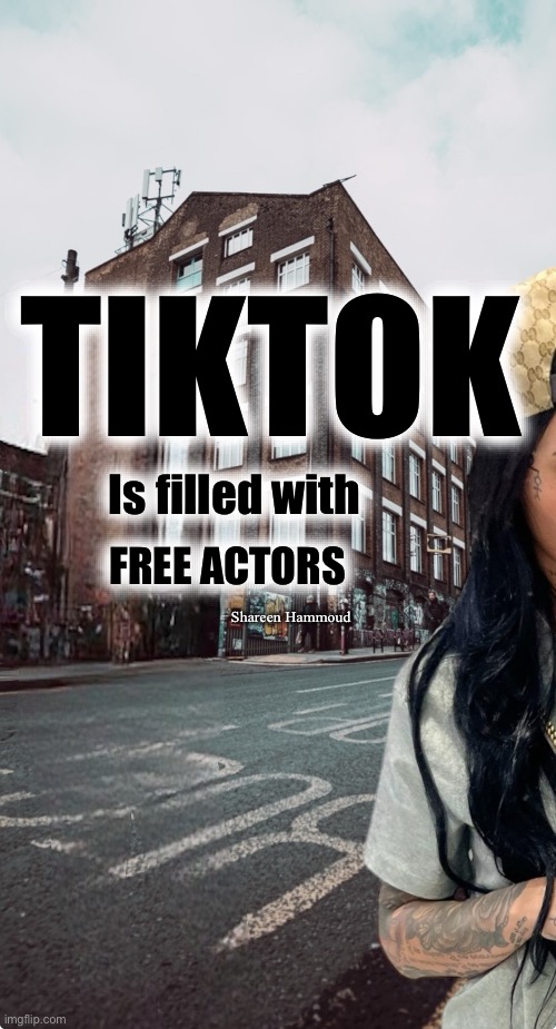 TikTok is filled with free actors | TIKTOK; Is filled with; FREE ACTORS; Shareen Hammoud | image tagged in tiktokmeme,shareenhammoud,actingskills,actormeme,funnymeme | made w/ Imgflip meme maker