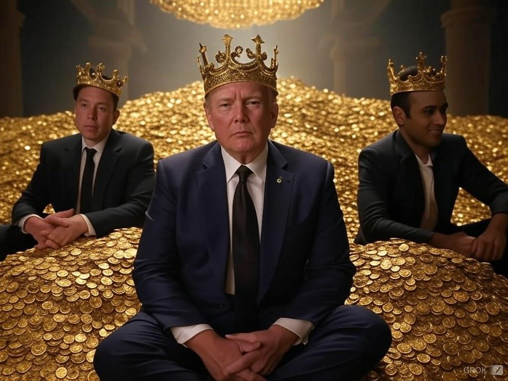 Donald Trump, Elon Musk, Vivek Ramaswamy pile of gold  oligarchy Blank Meme Template