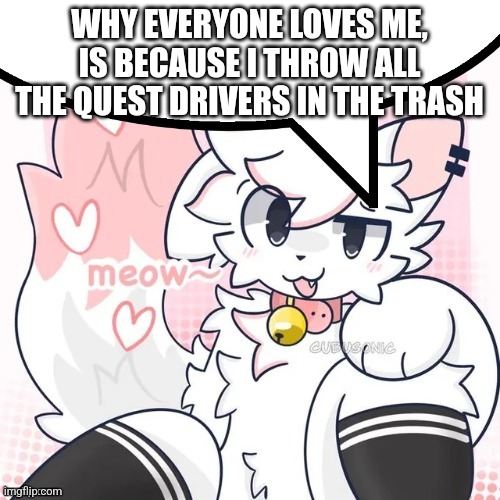 femboy boykisser speech bubble | WHY EVERYONE LOVES ME, IS BECAUSE I THROW ALL THE QUEST DRIVERS IN THE TRASH | image tagged in femboy boykisser speech bubble,boykisser,beyblade,quest driver | made w/ Imgflip meme maker