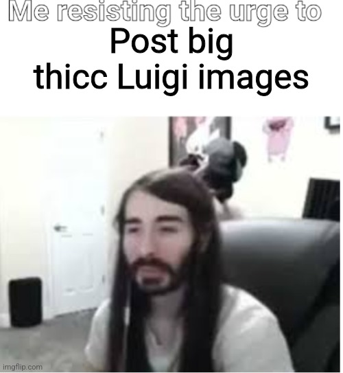 Me resisting the urge to X | Post big thicc Luigi images | image tagged in me resisting the urge to x | made w/ Imgflip meme maker