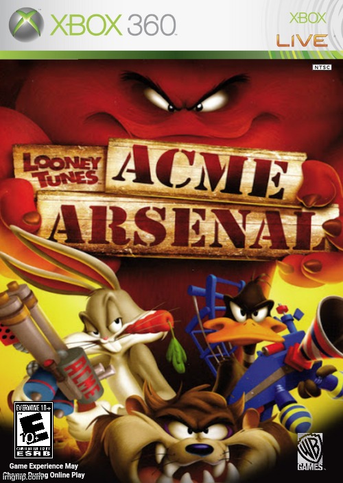 Looney Tunes Acme Arsenal Xbox 360 alt cover NTSC | Game Experience May 
Change During Online Play | image tagged in blank white template | made w/ Imgflip meme maker