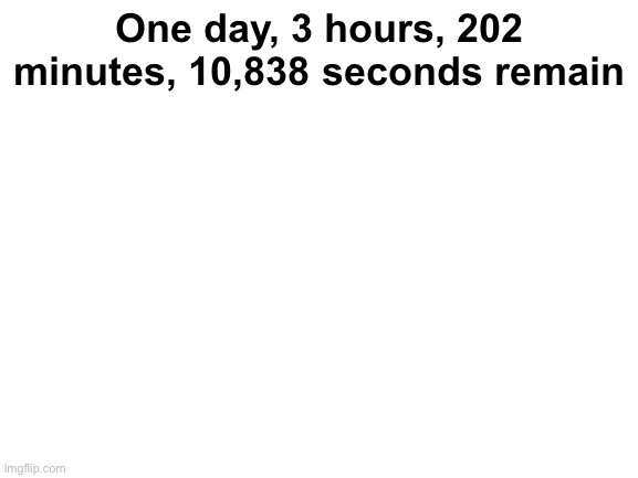 For me | One day, 3 hours, 202 minutes, 10,838 seconds remain | image tagged in blank white template | made w/ Imgflip meme maker