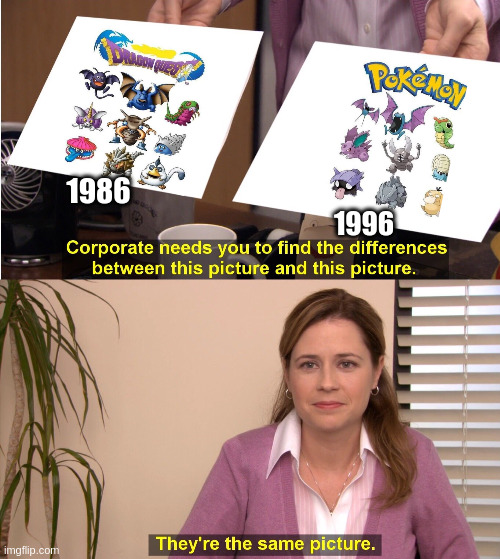 ^.^ | 1986; 1996 | image tagged in memes,they're the same picture,pokemon,nintendo,palworld,copycat | made w/ Imgflip meme maker