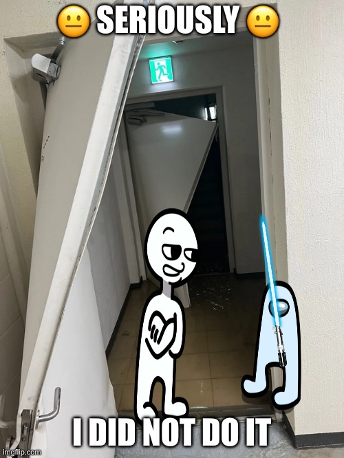 Broken doors | 😐 SERIOUSLY 😐; I DID NOT DO IT | image tagged in broken doors | made w/ Imgflip meme maker